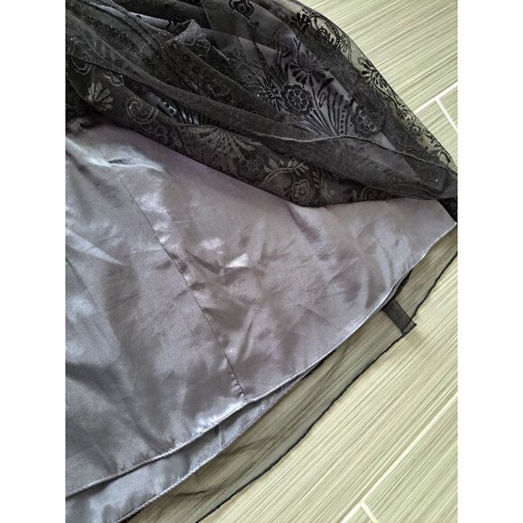 Black Goth Mesh Layered Midi Skirt Floral Zip Womens 18 Fairy Cottage Whimsygoth - Picture 8 of 9